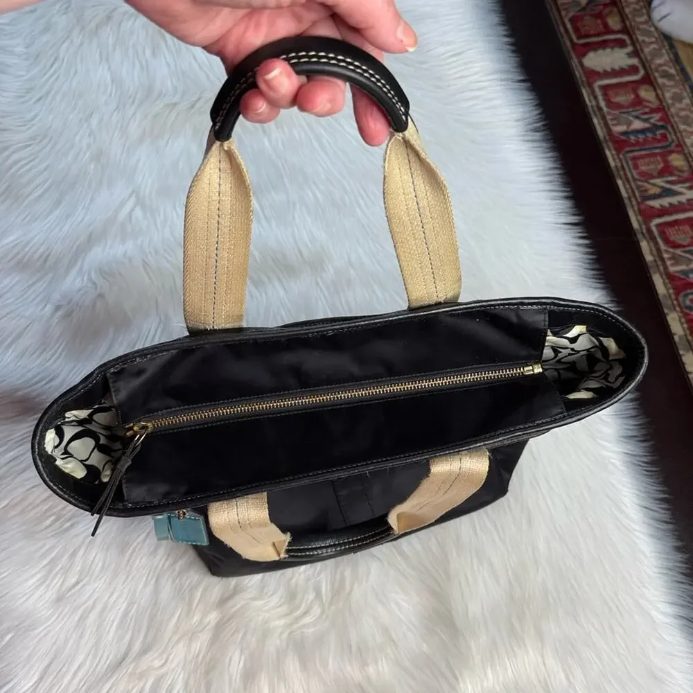 Coach Vintage Black Satin Double Handle Tote Bag